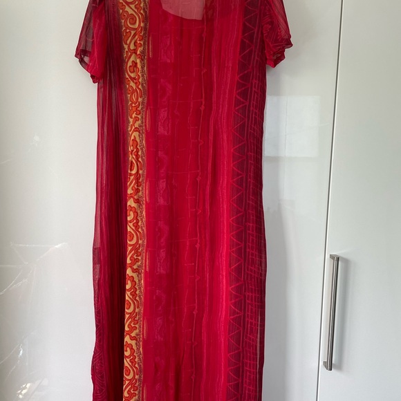 El Corte Ingles Midi Dress w/ cover Color-Red/Yellow Size-EU 42 USA Medium NWOT - Picture 3 of 16